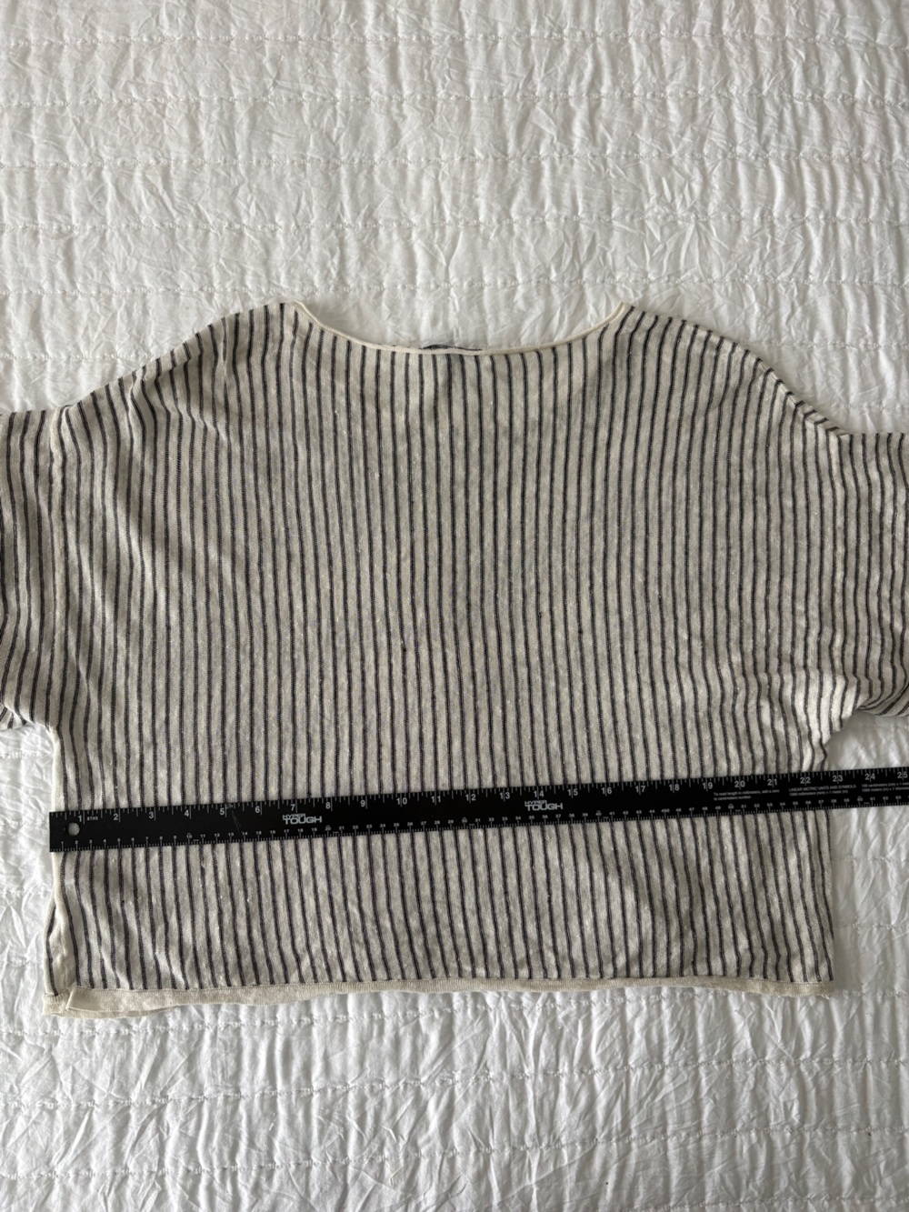 Eileen Fisher Cream and Black Striped Short Sleeve Tee - Picture 6 of 6